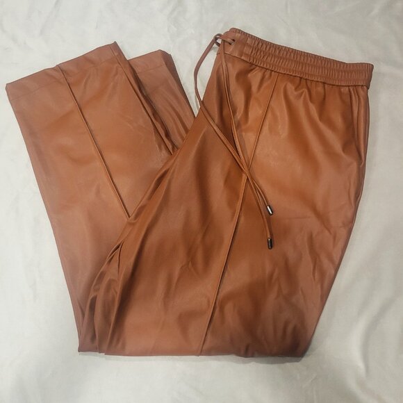 Nine West Women's Faux/Vegan Leather Pleated Pants Caramel Brown - Size XL - Picture 6 of 12